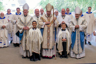 Fr Robert Billing with Bishop Collins and Bishop Emeritus Hopes, Bishop Emeritus Campbell