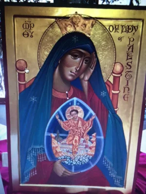 Our Lady of Palestine by Ian Knowles, commissioned by a Dame of the Holy Sepulchre, at Bethlehem Icon Centre