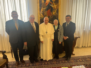 Pope Francis with Sr Jeannine Gramick, SL, Matthew Myers, Francis DeBernardo, and Robert Shine from New Ways Ministry