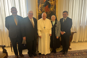 Pope Francis with Sr Jeannine Gramick, SL, Matthew Myers, Francis DeBernardo, and Robert Shine from New Ways Ministry