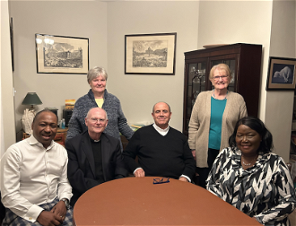 Fr Abusada (centre) and L-R: Larry Harrison, Fr John Deehan parish priest, Corrionne Naughton, Rose Haddow and  Elizabeth Harrison