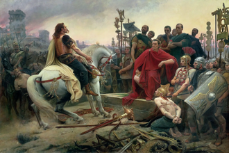 Vercingetorix throws down his arms at the feet of Julius Caesar, by Lionel Royer, 1899 © Musée Crozatier, Auvergne, France