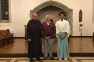 Fr Francis Kemsley with Phil Kerton  and Shinto monk Taishi Kato