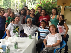 CJ's last visit to San Salvador, November 2011, with Michael Kirwan SJ, Fr Emilio Melara, PP of San Antonio Abad where he served as parish priest.Clare Dixon is at the front right