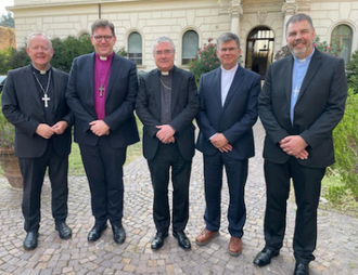 L-R: Archbishop Eamon Martin,Rt Rev Andrew Forster, Archbishop John McDowell,  Rt Rev Dr Sam Mawhinney, Rev David Turtle