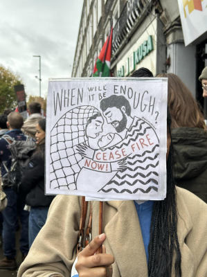 Holy Family placard outside Sir Keir Starmer's office. Image: ICN/JS