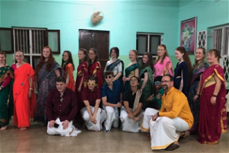 All Hallows group in their new sarees and longuis