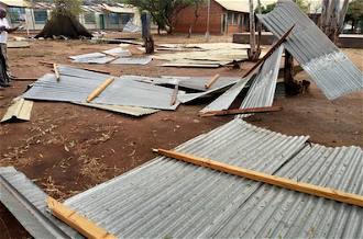 St Francis Xavier Mission compound was covered in debris from the sudden storm. Image ZCBC