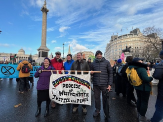 Colette Joyce (left) with Fr Dominic Robinson SJ (centre) from Westminster J&P, and Santana Luis