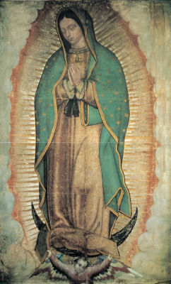 Our Lady of Guadalupe, Pigment on tima (cactus fibre wove cloak). Dated to the Marian apparitions in 1531  ©Wikimedia Commons