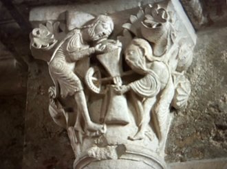 Vezelay Capital - The Mystic Mill. Moses pours the grain that St Paul receives.