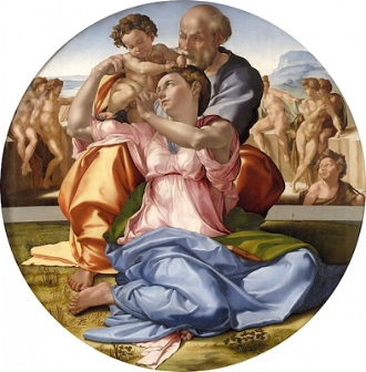 The Holy Family with Infant St John the Baptist, The Doni Tondo by Michelangelo Buonarroti 1507 © Uffizi Museum, Florence, Italy