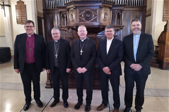 l-r: Bishop Andrew Forster,  Archbishop John McDowell, Archbishop Eamon Martin,  Rt Rev Dr Sam Mawhinney,  Rev David Turtle.