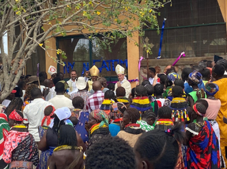 Community welcomes Bishop Gebremedhin, Archbishop Camillieri, and Bishop Mbinda at the hall opening and mission dedication ceremony