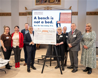 Mayor Sadiq Khan with campaigners at the launch of the campaign: A bench is not a bed!