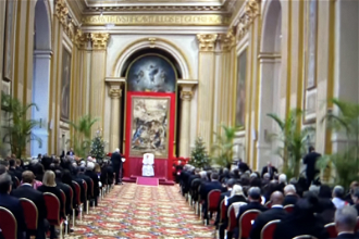 Pope with diplomats in Benediction Hall
