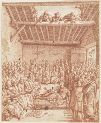 Christ healing the paralysed man, by Bernardino Passeri. Preparatory drawing for engraving first published 1593 © The Royal Collection Trust
