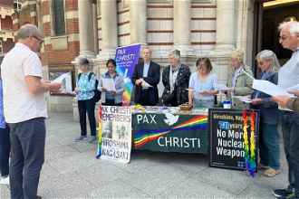 Bishop Nicholas Hudson with Pax Christi at Westminster Cathedral - Hiroshima Day 2023