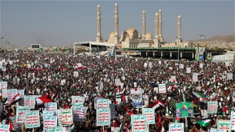 Demonstration in Yemen rally after US and Britain carry out strikes against Houthis