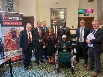Margaret and Dominic Attah with Lord Alton and parliamentarians #RedWednsday 2023 ©ACN
