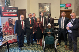 Margaret and Dominic Attah with Lord Alton and parliamentarians #RedWednsday 2023 ©ACN
