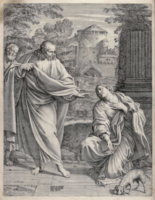 Jesus & the Syro-Phoenician woman, Pietro del Pò, after Annibale Carracci painting © Welcome Collection