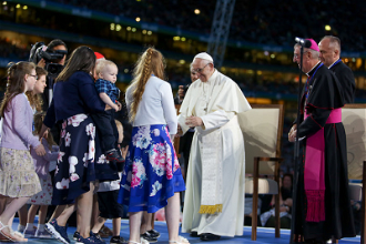 Pope Francis greets families at Festival of Families, Croke Park, Dublin, 9th World Meeting of Families. Aug 2018  Catholic Communications Office archive