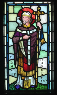 St David of Wales, Stained glass window by William Burges © Castell Coch, Wales