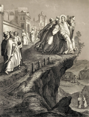 The attempt to throw Christ off a cliff,  by Alexandre Bida, 1853 © Alamy