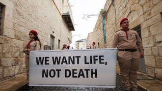 Scouts in Bethlehem during a visit by Patriarch Pizzaballa - Image: Vatican Media