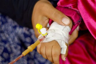 One of many Palestinian children with malnutrition being treated at al-Awda health centre, Rafah