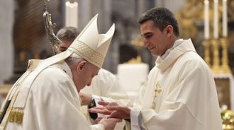 Pope Francis with newly-ordained priest. Archive image  - Vatican Media