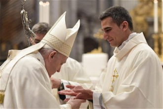 Pope Francis with newly-ordained priest. Archive image  - Vatican Media