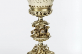 Spanish silver-gilt chalice, Burgos, Spain, 1549. Engraved 'SANGUIS MEUS VERE EST POTUS'  © V&A Museum