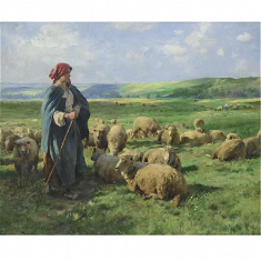 The Shepherdess with her flock, by Julien Dupré (1851-1910), Painted in 1897 © Christian Art