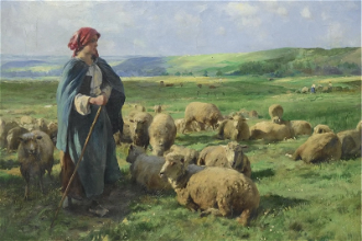 The Shepherdess with her flock, by Julien Dupré (1851-1910), Painted in 1897 © Christian Art