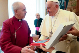Archbishop Justin Welby with Pope Francis.   Image:  Vatican Media