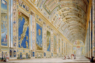 Galleria delle Carte Geografiche, Commissioned in 1580 by Pope Gregory XIII, Watercolour on paper, late 19th century Painted topographical fresco maps, © Christian Art