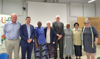 Ambassador Chris Trott (centre) with MPs Sir Edward Leigh, Alexander Stafford and Therese Coffey, with representatives from the International Union of Superiors General.