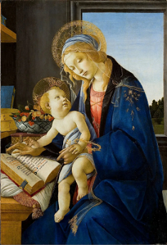 The Virgin and Child (Madonna of the Book / Madonna del Libro)  by Alessandro di Mariano di Vanni Filipepi,  known as Sandro Botticelli, 1480 - 1481 © Museo Poldi Pezzoli, Milan / Wikimedia