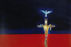 Crucifixion, by Craigie Aitchison, 2001. Screenprint, numbered edition of 75, printed and published by Advanced Graphics, London © Bonhams London, 7.12.2022