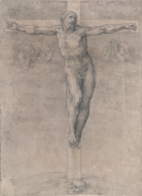 Michelangelo - Christ on the Cross. Black chalk on paper circa 1543 (c)Trustees of the British Museum