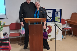 Archbishop Malcolm McMahon and Ann Farr - outgoing Pax Christi President and Chair