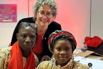 Margaret Attah and her husband Dominic with ACN director Caroline Hull at last year's Red Wednesday reception. Image: ICN/JS