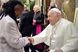 Pope greets Whoopi Goldberg - screenshot