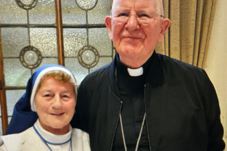 Sister Mary Brenda McCall with Bishop Michael Campbell OSA