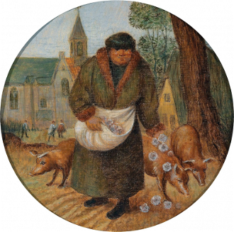 Casting pearls before swines (from Flemish Proverbs series) by Pieter Brueghel the Younger, after 1600  © Wikimedia / Dorotheum Vienna