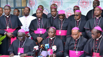 Some of Kenya's Bishops surrounding KCCB Chairman, Archbishop Maurice Muhatia Makumba