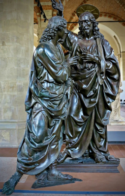 Saint Thomas and Christ by Andrea del Verrocchio, cast bronze, sculpted 1467-1483 © Orsanmichele Church, Florence