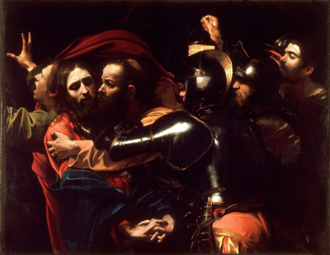 The Taking of Christ, Caravaggio, 1602 © On indefinite loan to the National Gallery of Ireland from Jesuit Community, Leeson St Dublin, through kind generosity of the late Dr Marie Lea-Wilson, 1992 Photo © National Gallery of Ireland.